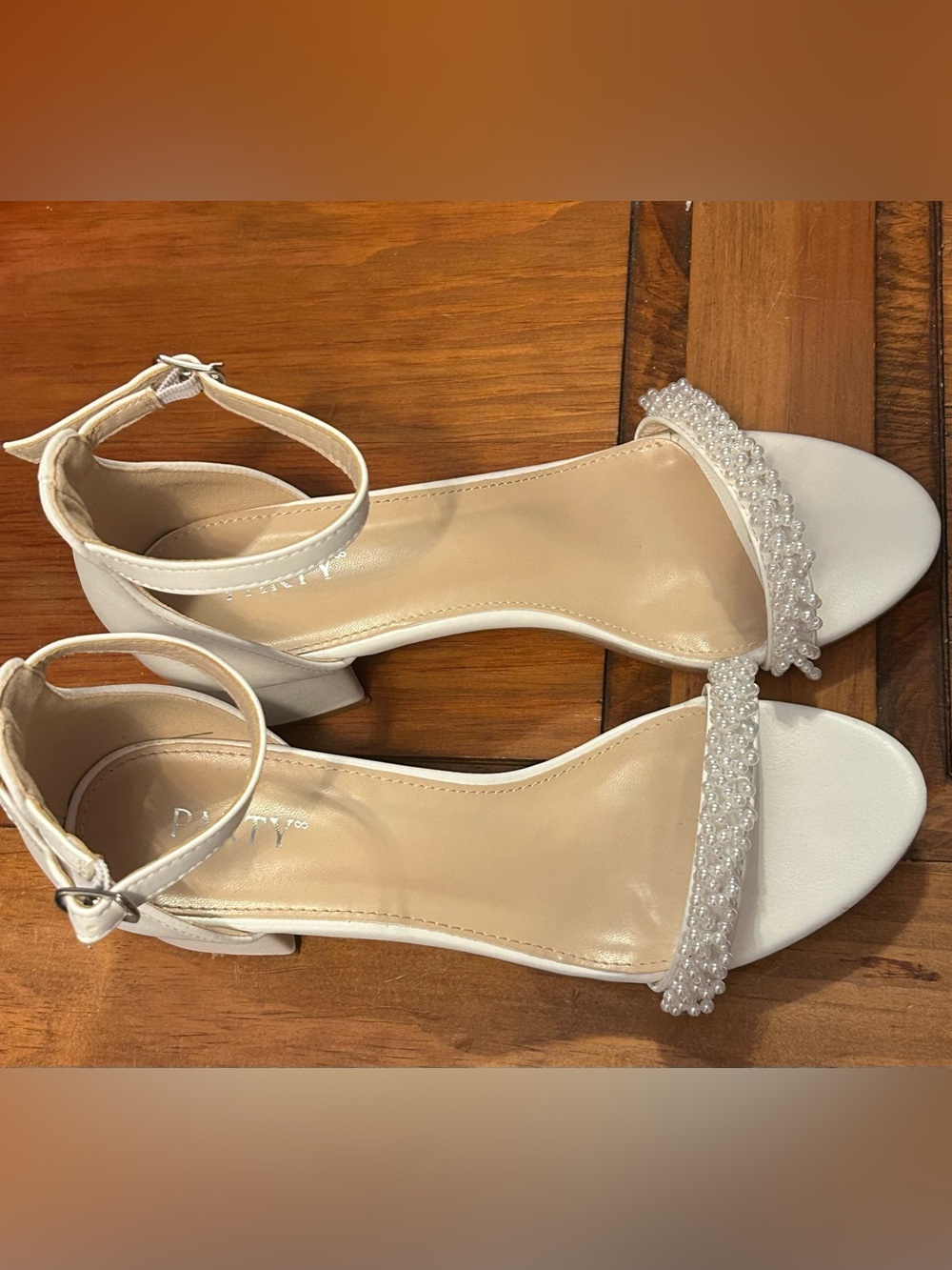 White Beaded Ankle-Strap heels